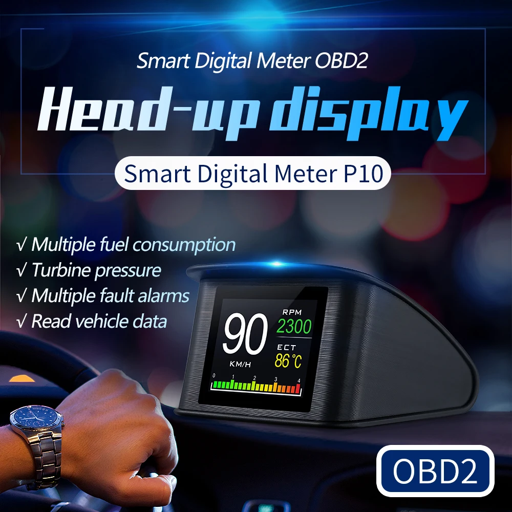 

P10 Universal Car Head Up Display HUD Voltage Water Temperature Speed Alarm Fuel Consumption Windshield Projector Electronics