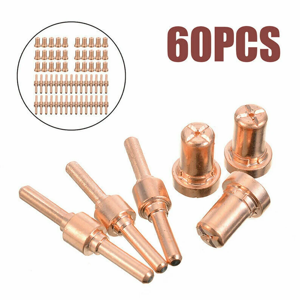 

60pcs Red Copper Professional Plasma Cutter Electrode Nozzles Kit Tips Durable Portable Accessories Consumables For PT31 LG40