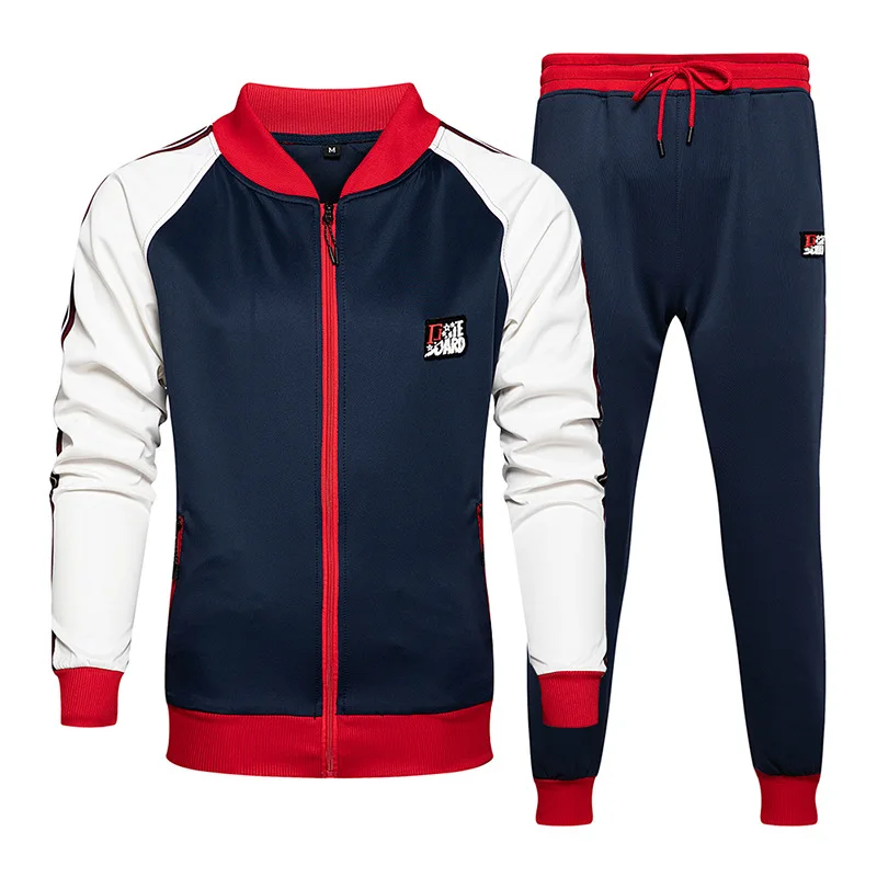 

Warme Kleding Thuis New Sports Suit Young Men's Fashion Retro Color Matching Contrast Factory Direct Sales