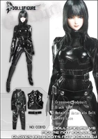 16 female soldier gothic cc61d black leather bodysuit fit 12 inch body doll