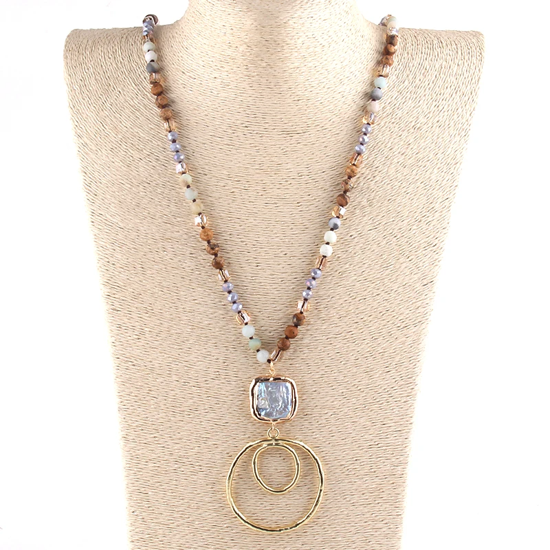 

Модное богемное ювелирное изделие RH, аксессуары, Длинные камни 6 мм, узелковое жемчужное звено, кулон из сплава, ожерелья для женщин, подарок