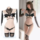 Сексуальное нижнее белье, женские костюмы, японские кавайные лакированные кожаные комплекты с маленьким дьяволом, Раздельный бюстгальтер и трусики, купальник летучая мышь