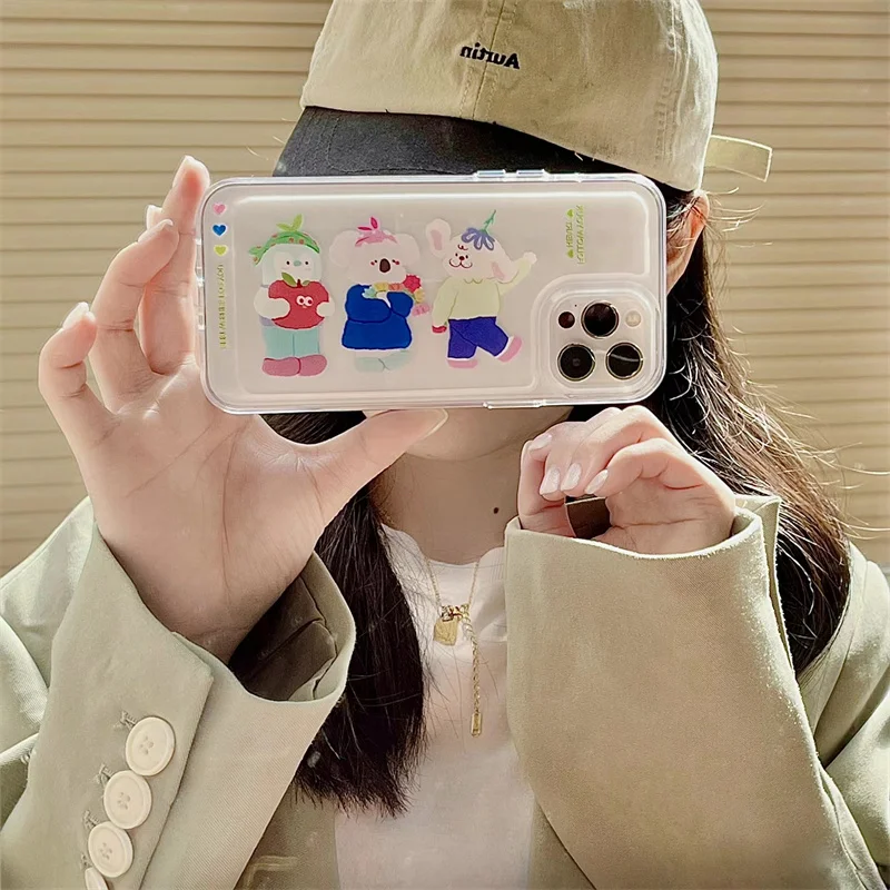 

Luxury Cute Transprency Cartoon Animal Child Phone Cases For iphone 13 12 Pro 11 XS Max XR X Protective Slim Soft Back Cover
