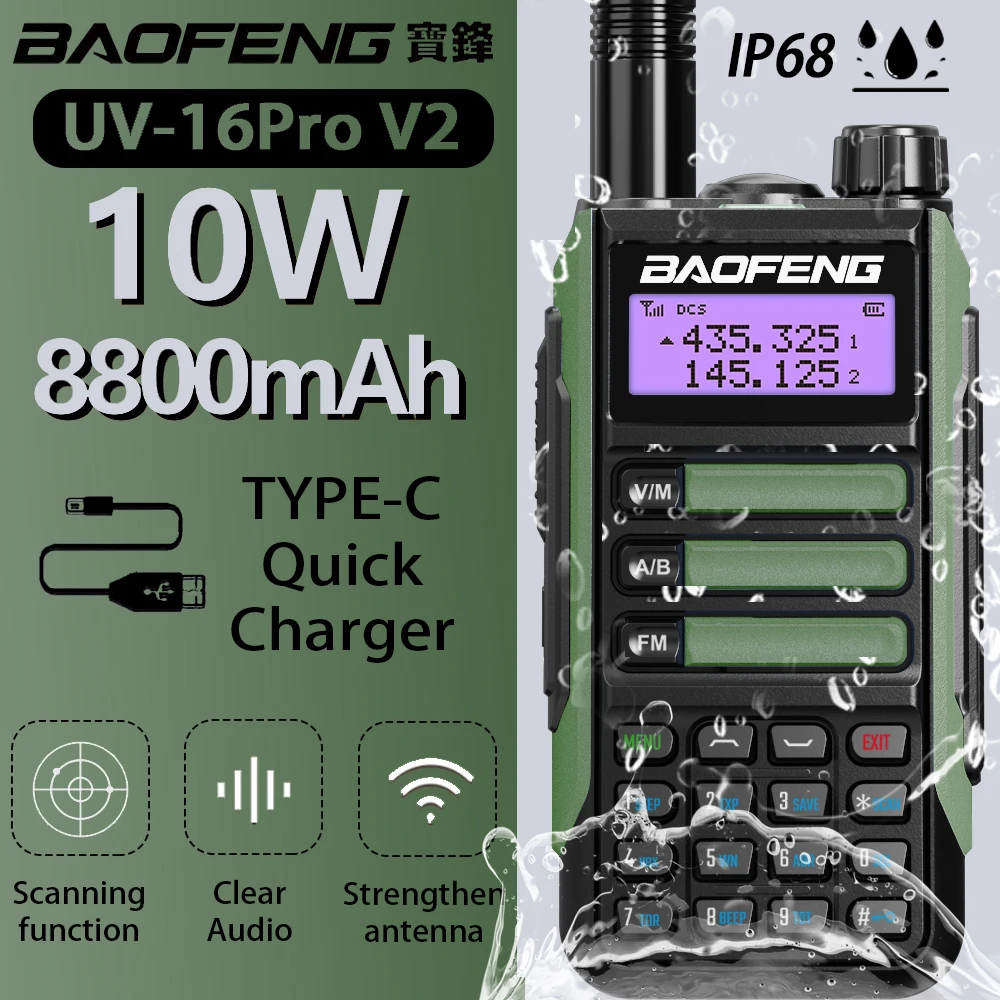 

2022 BaoFeng UV-16 PRO высокомощная антенна Walkie Talkie Type-C зарядное устройство большой радиус действия водонепроницаемый UV16 приемопередатчик любитель...