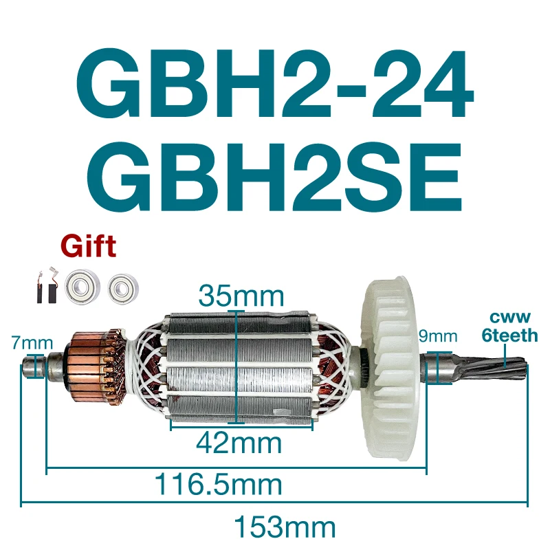 

AC220-240V Armature Coil for Bosch GBH2-24 GBH2SE 6teeth Power Tools Hammer Armature Rotor Anchor Stator Coil Replacement Parts