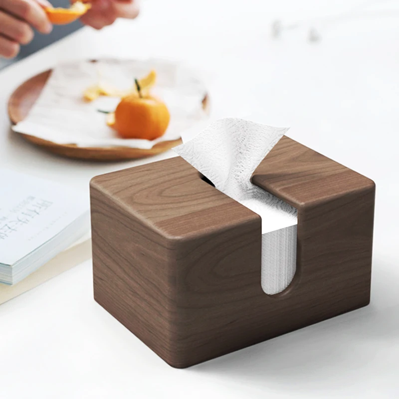 

Natural Solid Wood Tissue Box Black Walnut Beech Living Room Dining Table Storage Paper Box Napkin Holder Modern Household Items
