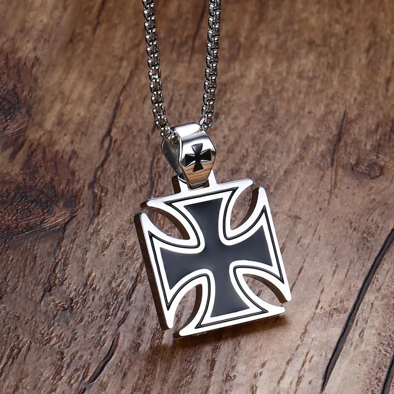 

Fashion Cross Men's Necklace Vintage Knights Templar Iron Pendant Biker Maltese Male Jewelry 24Inch Chain Link