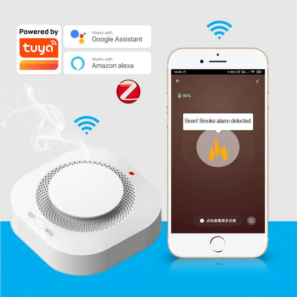 

Zigbee Tuya Smart Smoke Alarm Fire Protection Smoke Detector Smokehouse Combination Fire Alarm Home Security System Firefighters