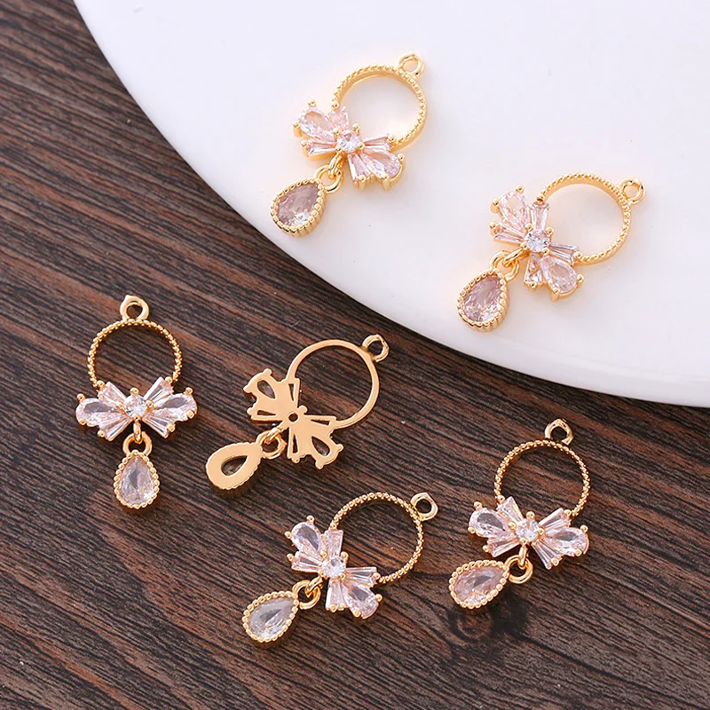 

3Pcs Shining Crystal Pendants for Earrings Necklace DIY Jewelry Making Findings Zircon Bownot Waterdrop Shape Charms Accessories