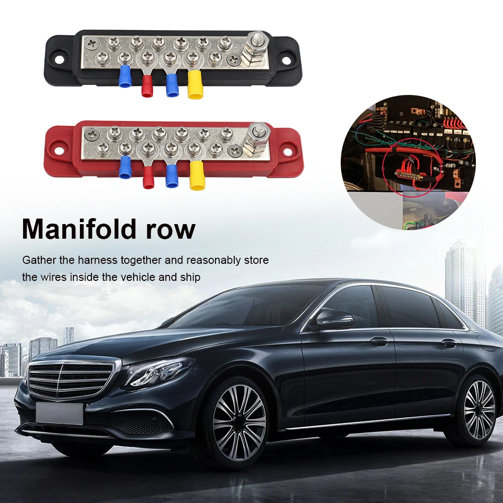

2pcs 12 Terminal Power Distribution Block Bus Bar DC 48V 12P Wiring Bars Busbar with Covers + Ring Terminals for Automobiles RV