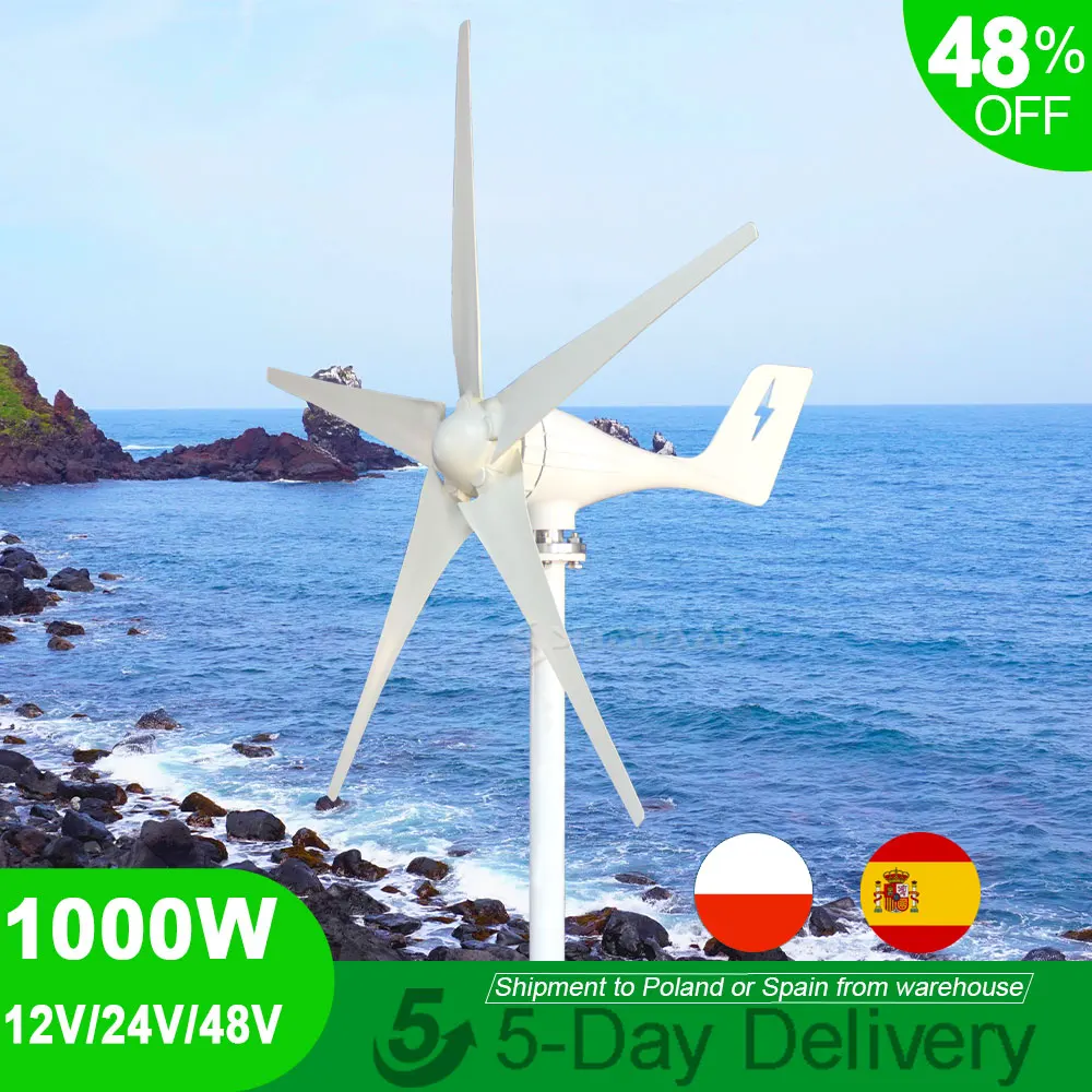 

Small Wind Turbine Generator ES warehouse 1000W 5 Blades 12V 24V 48V Windmill Wind Power MPPT Controller For Home Use