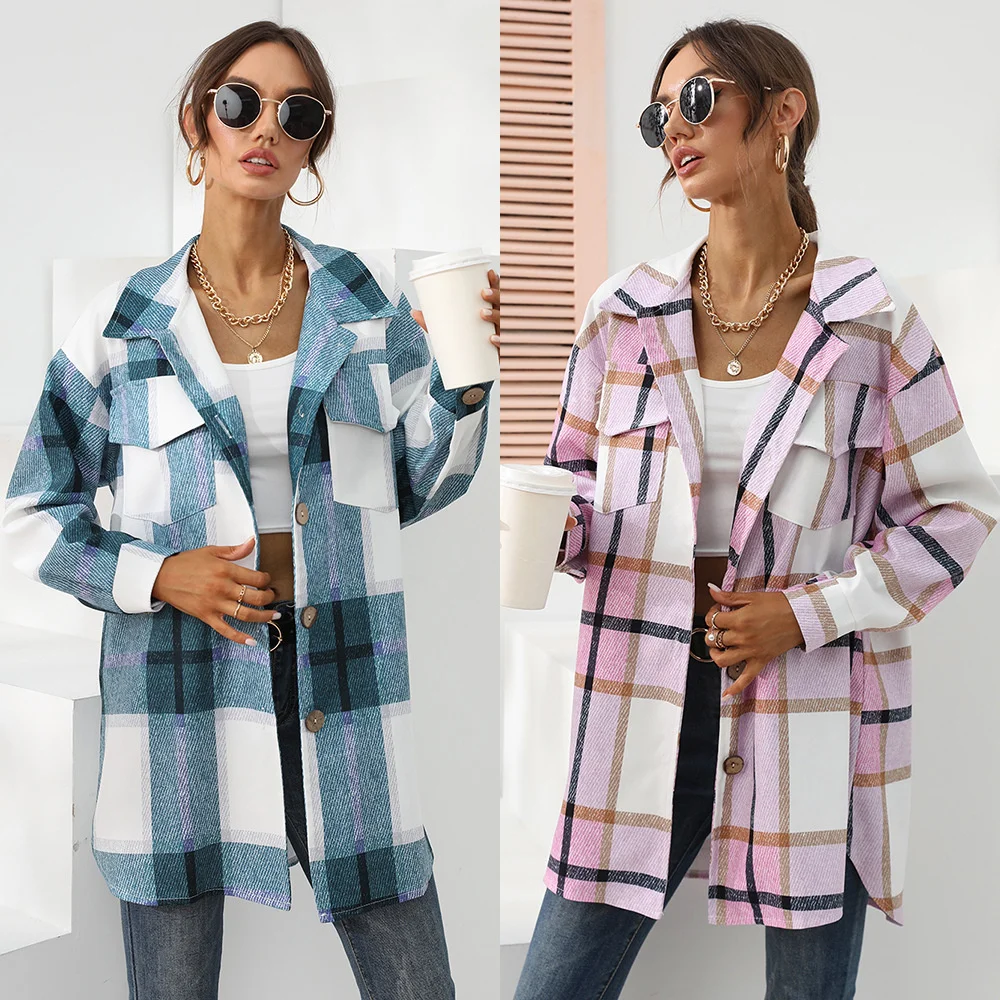 

Women's Plaid Printed Single Breasted Long Sleeved Coat Spring Summer Cool Loose Blazer Jacket