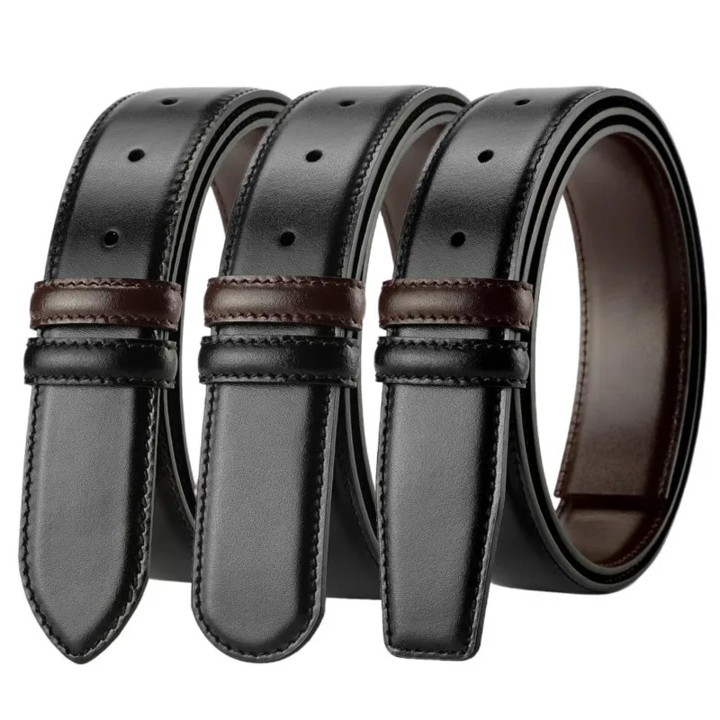 

No Buckle For Pin Buckle Cowskin Belt Genuine Leather Double Stitching Strap Belt For Men Women 3.0cm 3.4cm High Quality Belts
