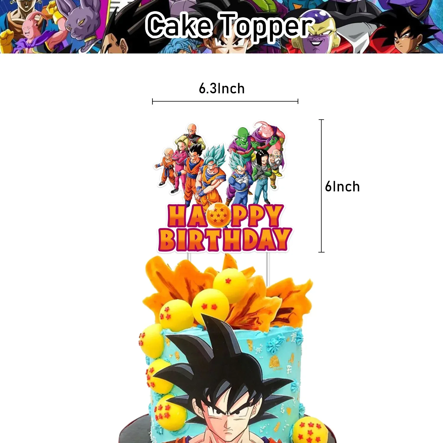 Фото Украшение для дня рождения в виде Dragon Ball, супербаннерный торт Dragon Ball, фирменные воздушные шары, спиральные подвески, праздничные принадлежности №3