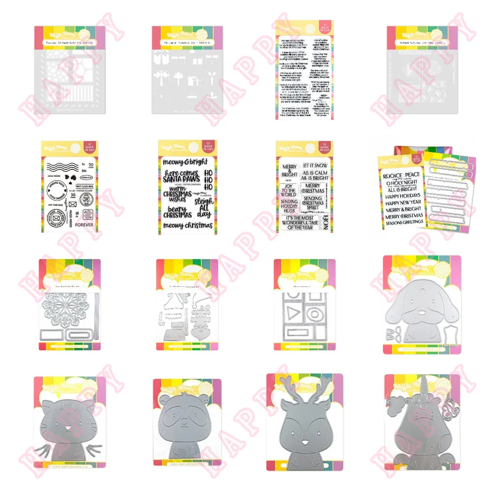 

Christmas Critter Cat Metal Cutting Dies Stencils Panda Reindeer Sentiments Decoration For DIY Scrapbook Diary Album Paper Mould