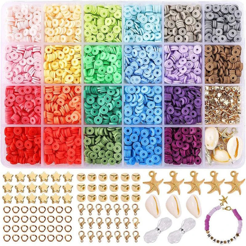 

6MM Polymer Clay Beads Set Rainbow Color Clay Flat Chips Beads Bracelet Making Set DIY Boho Jewelry Materials Accessories Kit