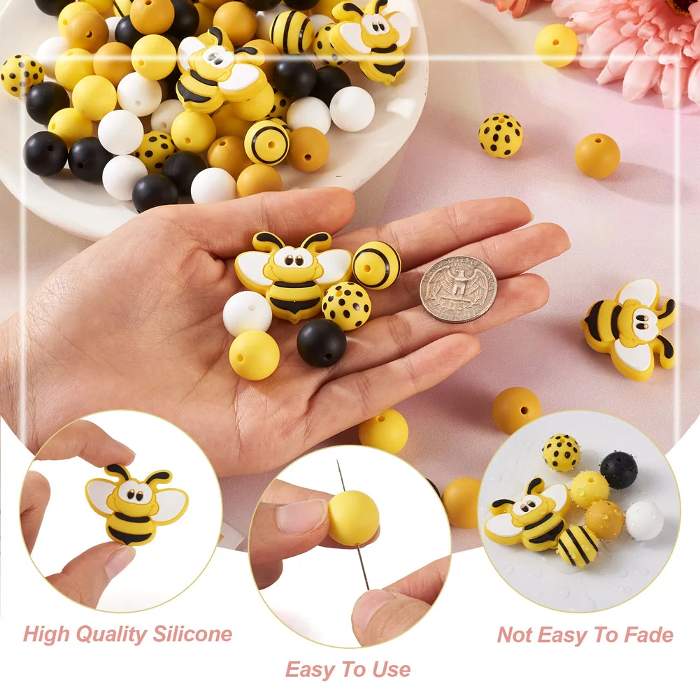 Silicone Beads Round & Daisy & Bees Shape Mixed Color for DIY Necklaces Bracelets Jewelry Making Craft Supplies