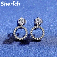 sherich circle hollow 0 3ct moissanite diamond s925 sterling silver fashion six claws stud earrings womens brand fine jewelry