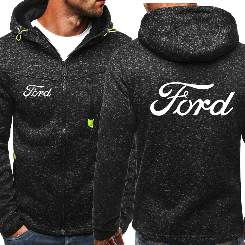 New Spring Autumn Men's Fashion Ford Logo Hoodie Casual Fleece Cardigan Long Sleeve Hip-Hop Harajuku Zipper Hoody Jacket