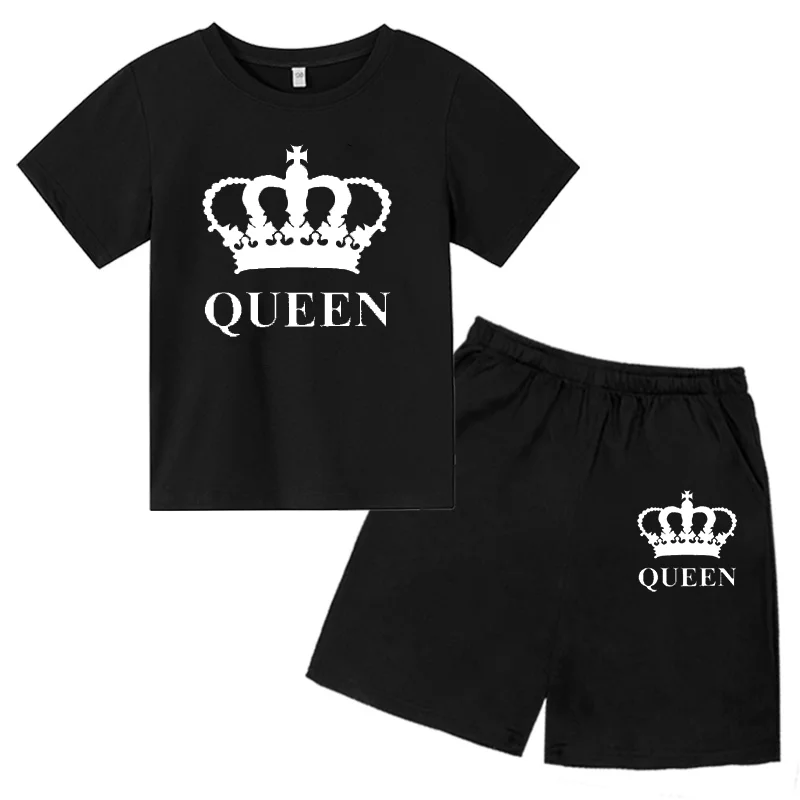 

2022 New Queen Fashion Children's T-Shirt Charming Fit Boys and Girls Short Sleeves + Shorts 2 Piece Print Suit Trend