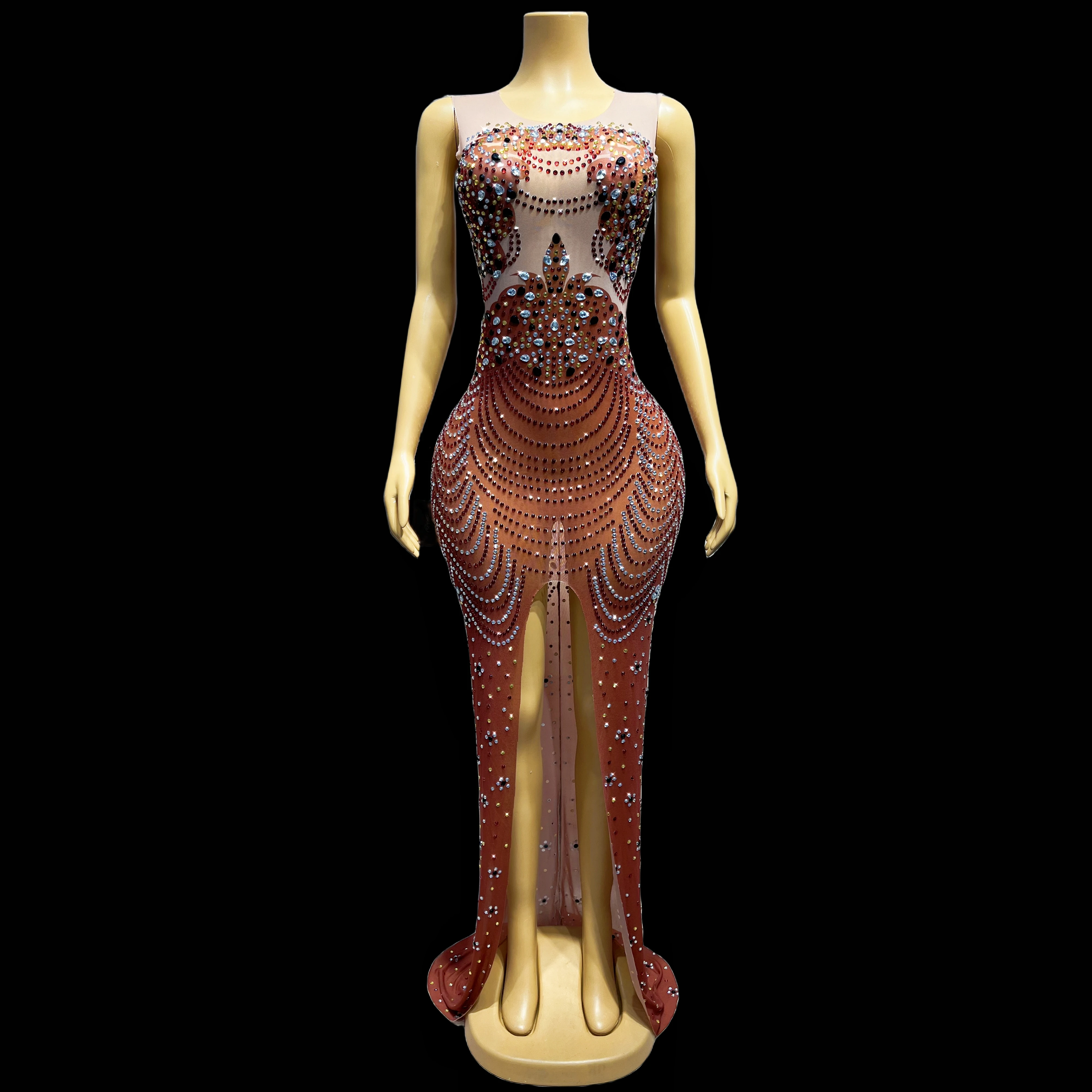 Блестящее черно-красное платье с разрезом вечерний костюм для празднования дня