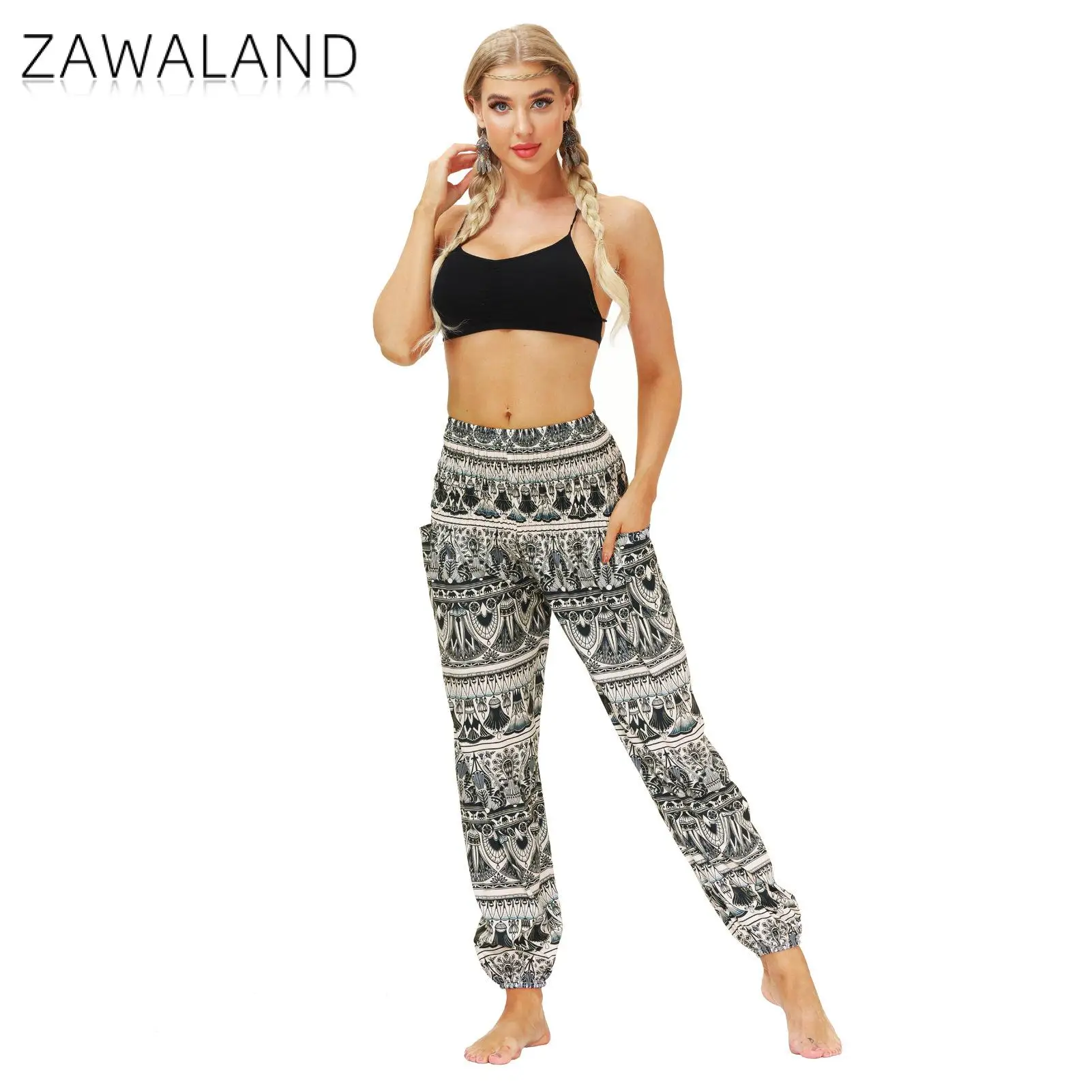 

Женские Штаны Для Йоги Zawaland, летние повседневные штаны с принтом, этнические спортивные брюки в стиле бохо, повседневные танцевальные штаны...