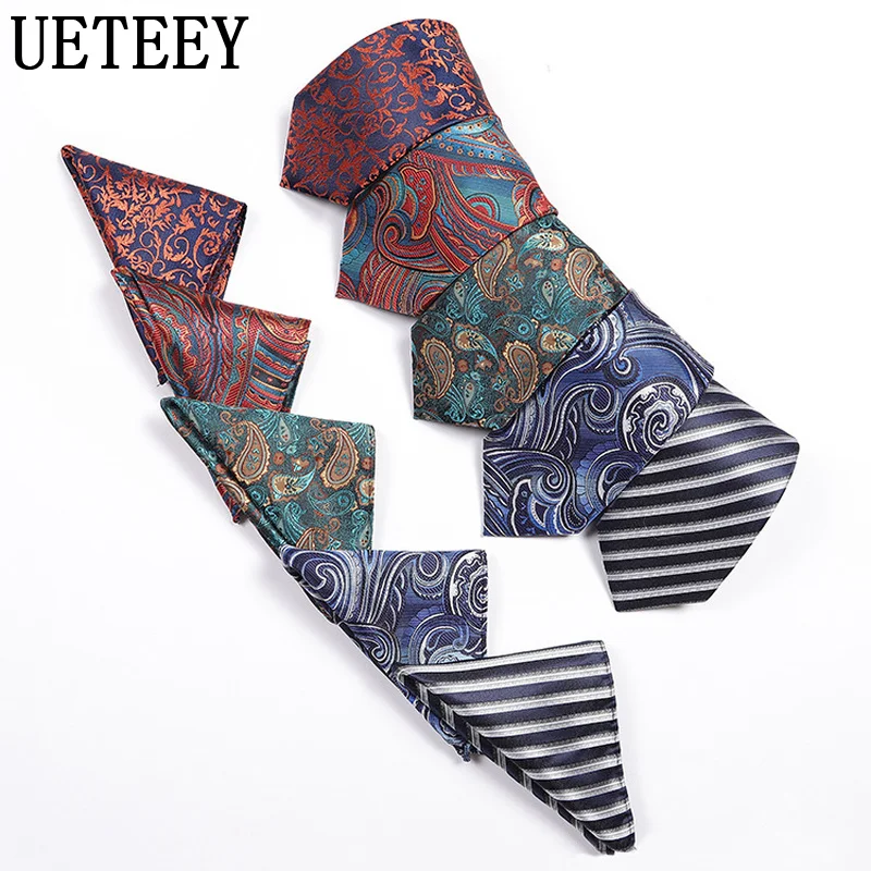 

Casual Business Men's Tie Pocket Square Set Luxury Fashion Lattice Flowers Men Wedding Suit Necktie Western Accessories Gifts