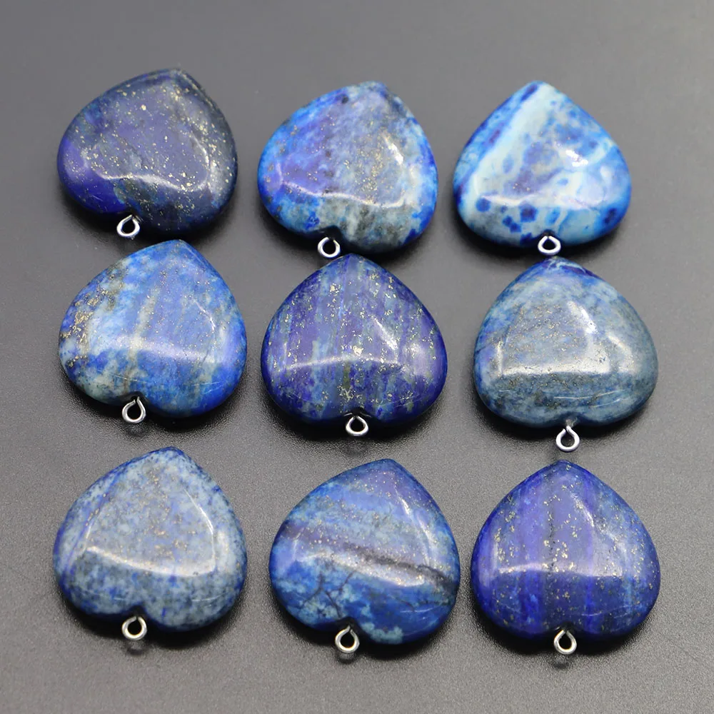 

Free Shipping 30mm Premium Natural Lapis Lazuli Love Pendant Fashion Heart-shaped Jewelry Accessories Making Wholesale 6Pcs/ Lot