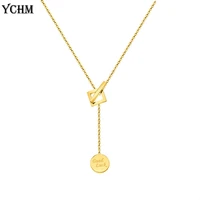 stainless steel good luck letter tag pendant necklace rose gold ot clasp tassel necklace for women fashion jewelry