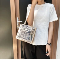 japanese kawaii linen bag female 2022 new trendy simple wild graffiti handbag net red girl work cartoon tote bag student bag