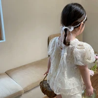 girl embroidered white shirt toddler girl blouse chiffon short sleeve summer beautiful tops with lace childrens summer clothes