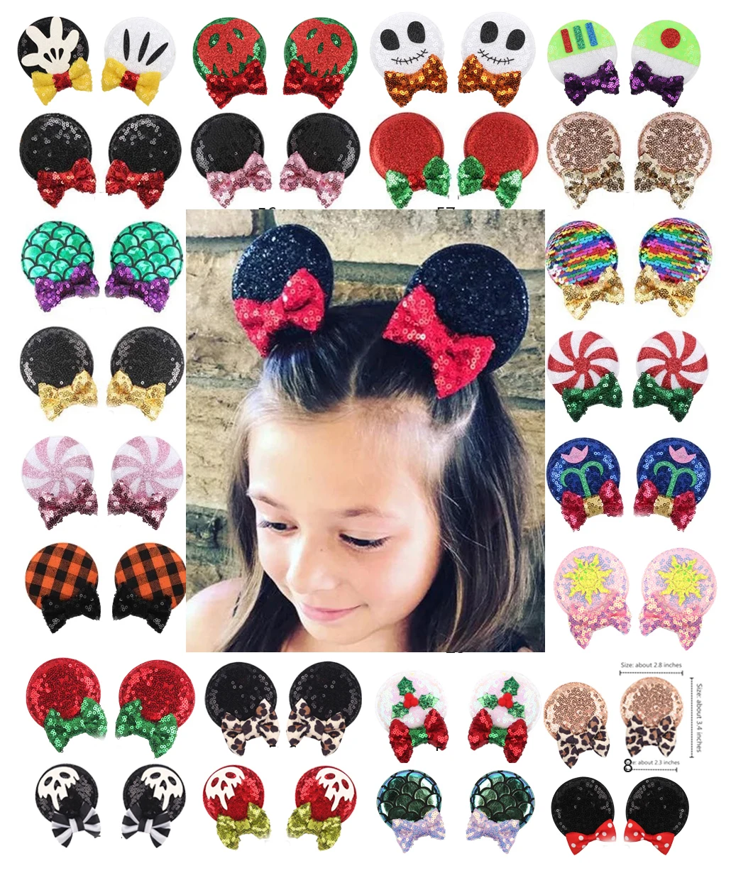 

10Pair Bow Ear Clips Kids Hair Clips Minnie Mouse Ear Hairpins Festival Mouse Headband Party Hairgrips Barrette Hair Accessories