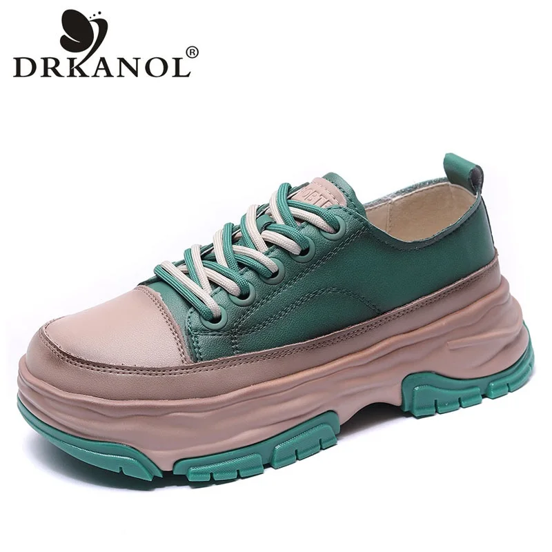 

DRKANOL 2022 Spring Women Sneakers Handmade Mixed-colors Genuine Cow Leather Thick Bottom Comfort Casual Shoes Zapatillas Mujer