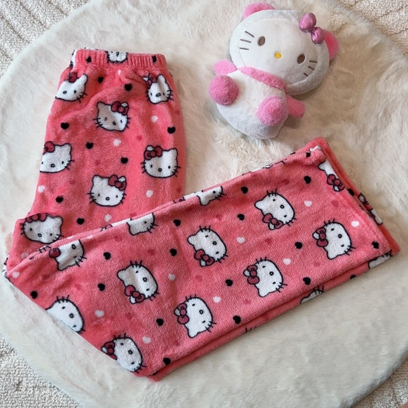 

Sanrio Hello Kitty Pants Woman Pajamas Cinnamoroll Kuromi Winter Warm Home Casual Pants Plus Fleece Pajama Pant Christmas Gift