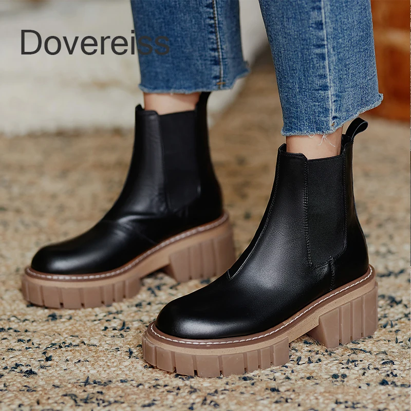 

Winter Short Boots Woman Slip On Apricot New Fashion Genuine Leather Sexy Consice Pure Color Waterproof Consice Ankle boots