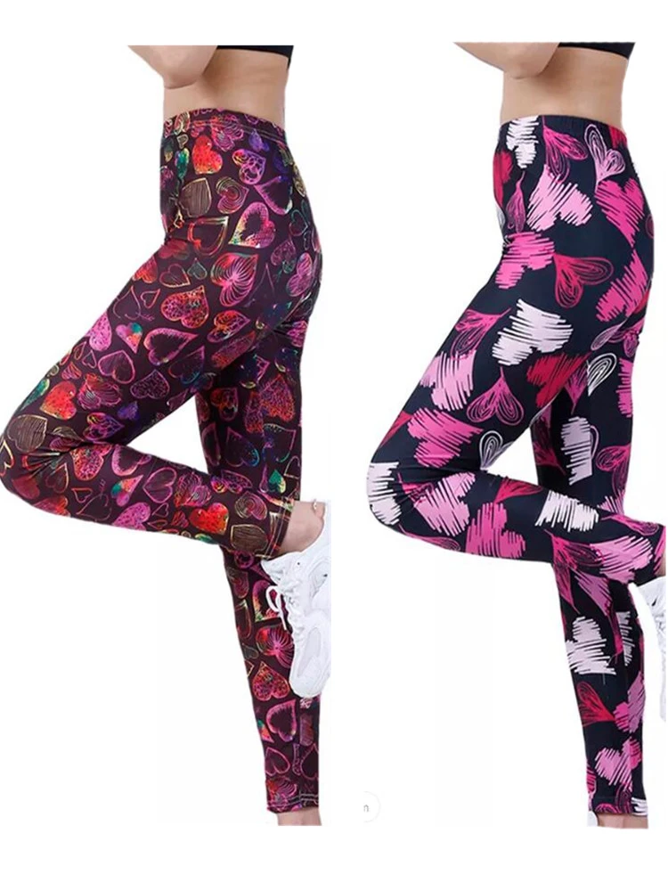 YSDNCHI Brand Fashion Women Pants Summer Colorful Love Printing High Waist Soft Workout Leggings Elastic Gym Sports Leggins