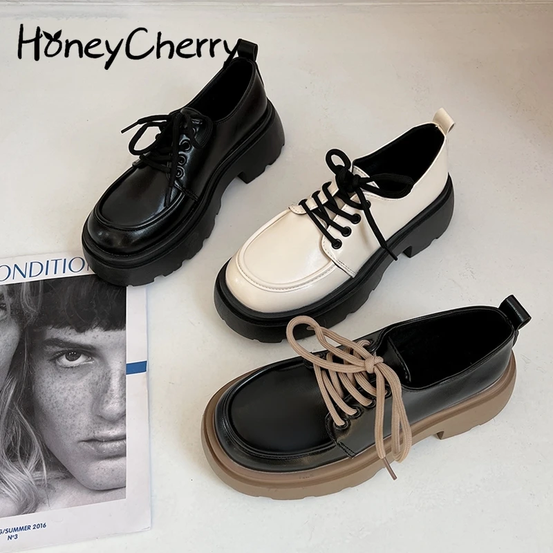 

Honeycherry массивный каблук Женская Весенняя Новинка 2022 в британском стиле ретро повышенная Мода Элегантные кожаные туфли женская обувь