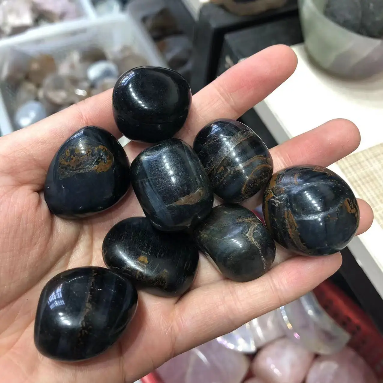 

Natural Stones Blue Tiger Eye Tumbled Gravel Gemstones Polished Quartz Crystal Healing Reiki Gems Decoration