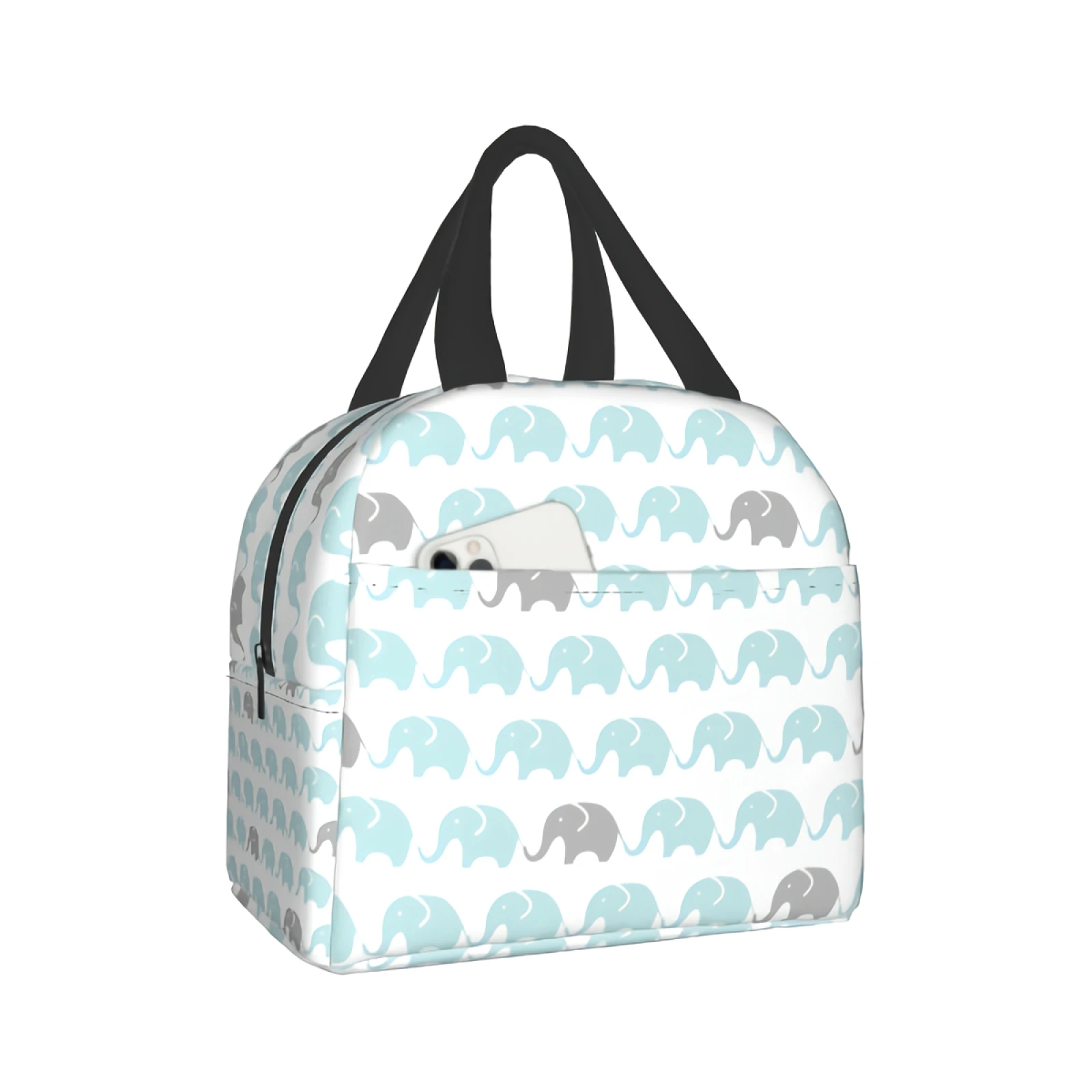 

Сумка для ланча с изображением слонов, милая теплоизолированная Сумка-тоут для обеда, сине-серого цвета для женщин и мужчин, школьная сумка-холодильник для работы, путешествий, пляжа