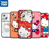 cute anime hello kitty for apple iphone 13 12 11 pro max mini xs max x xr 6 7 8 plus 5s se2020 soft black phone case fundas capa
