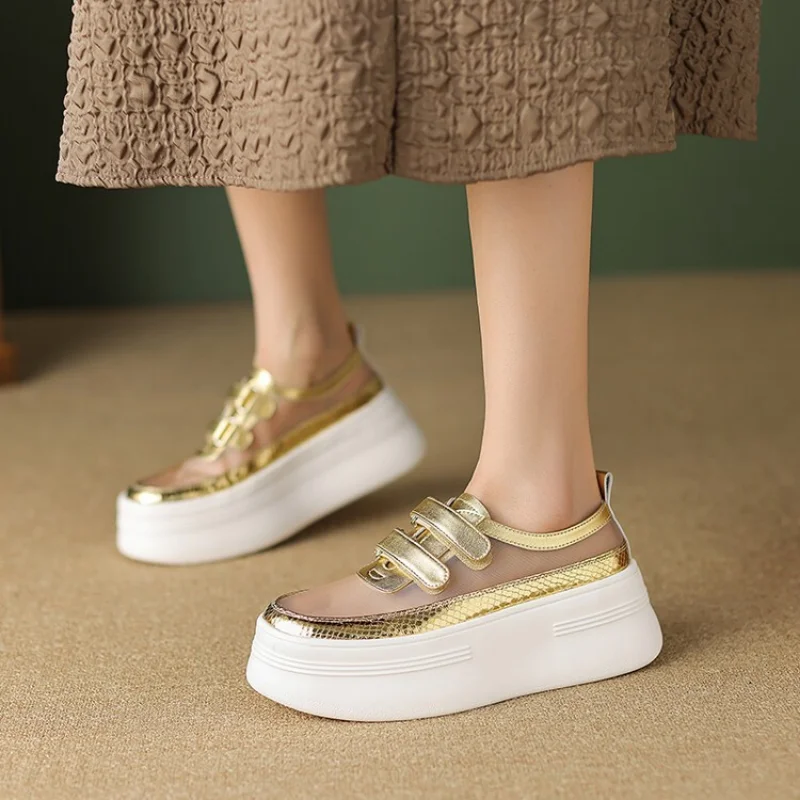 

Woman Height Increasing Shoes 6CM Heels Summer Wedges Breathable Women Sneakers Casual Platform Trainers Shoes Loafers Shoes