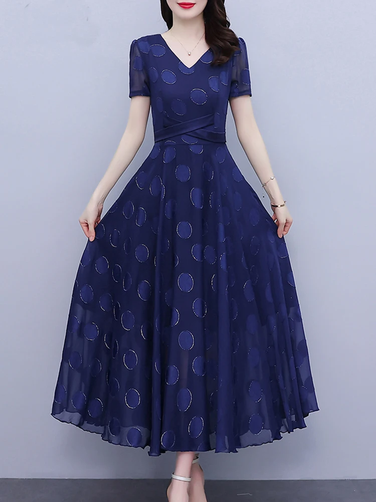 

Dress Women Summer Midi Chiffon Blue Long Evening Dresses Clothes For 2023 Beach Elegant Casual Party Luxury Fashion Tunics Prom