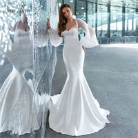 romantic mermaid womens wedding dresses 2022 strapless bride dress lantern sleeve backless luxury bridal gown vestido de novia