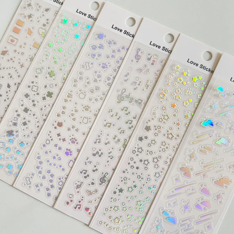 Korea Hot Silver Musical Stars Embellishment Gradient Laser Sticker Diy PVC Material Scrapbooking Decorative Stickers Stationery