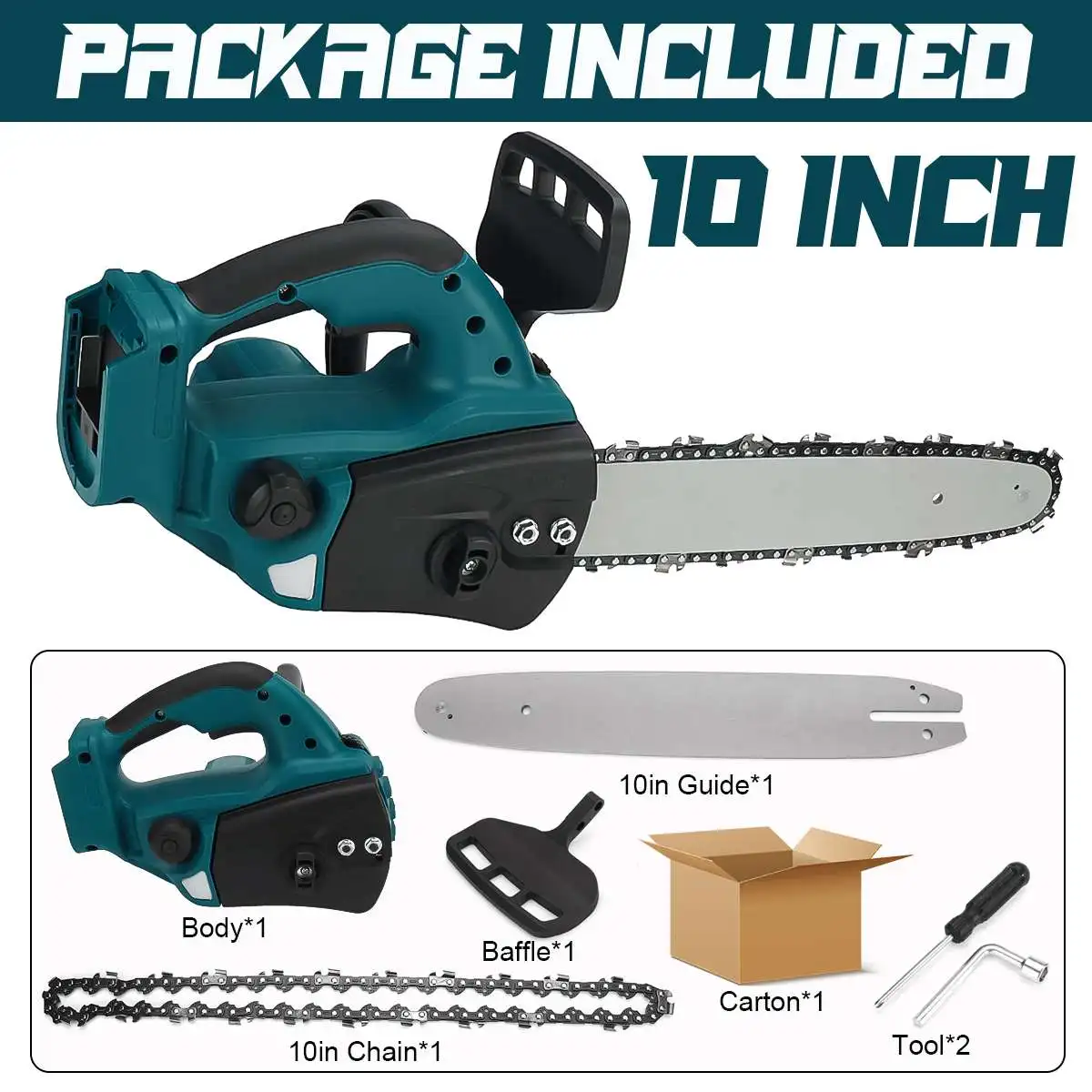 

10-дюймовая бесщеточная электрическая бензопила, аккумуляторная ручная цепная пила, садовый режущий инструмент для ветвей деревьев для Makita, батарея 18 В