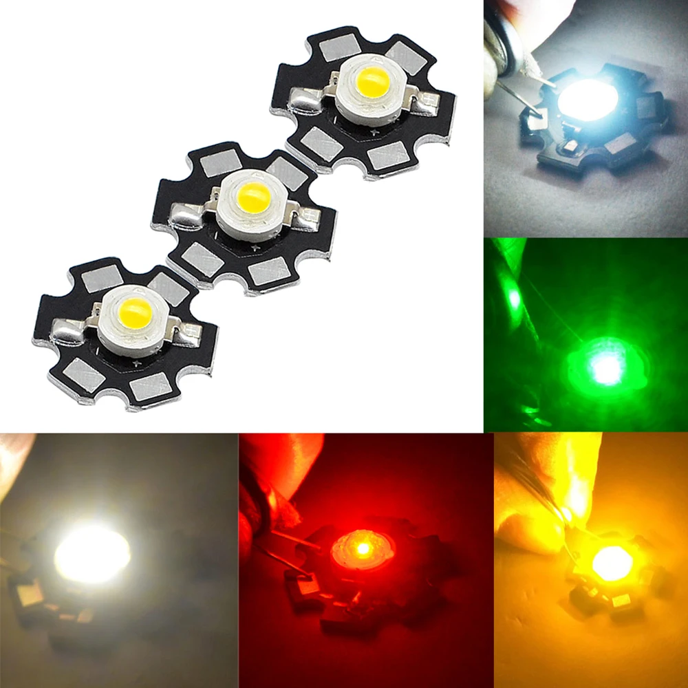 10X 1W 3W High Power Chip white Red Blue Green light Bead Emitter LED Bulb Diodes Lamp Beads with 20mm Star PCB Platine Heatsink