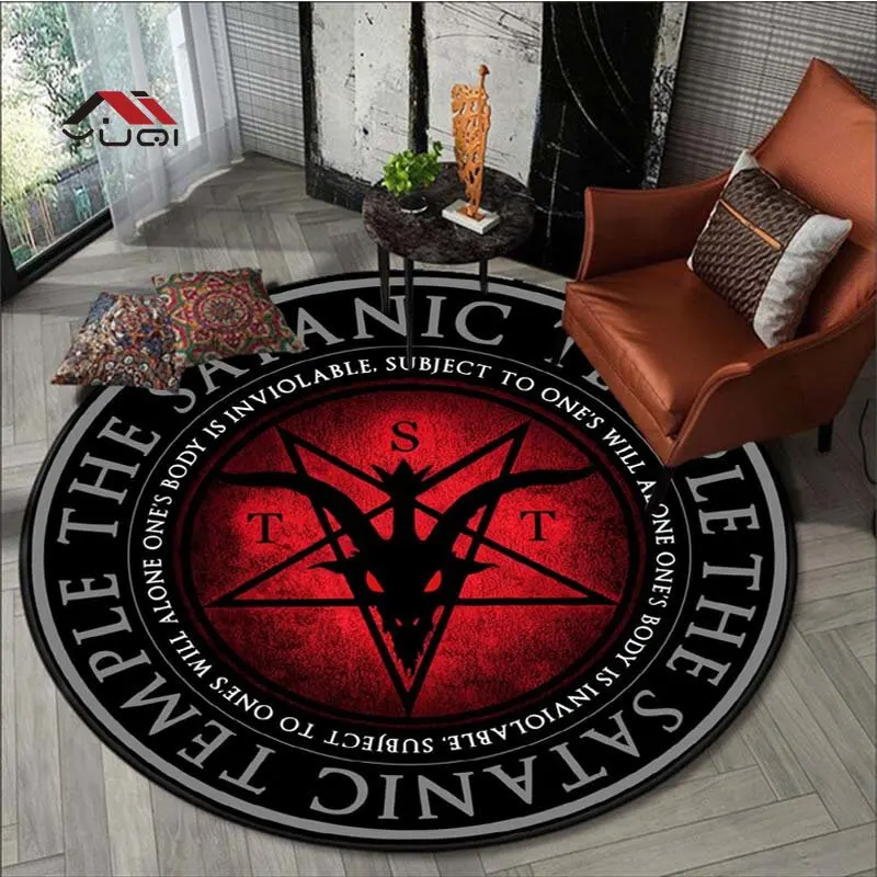 

Satanic Goat Head Skull Pattern Flannel Anti-Slip Round Rug for Bedroom Round Carpets for Living Room Washroom Floor Mat 5 Sizes