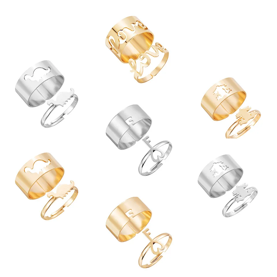 

Korean version of the niche ring set simple creative personality flame dinosaur punk couple senior ring