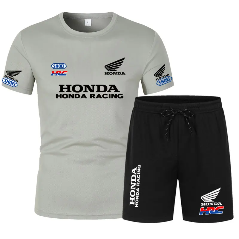 

Летний мужской комплект, футболка с короткими рукавами, дышащая, быстросохнущая, тонкая, с гоночным принтом Honda, мотоциклетная одежда для велоспорта, спортивная одежда на открытом воздухе
