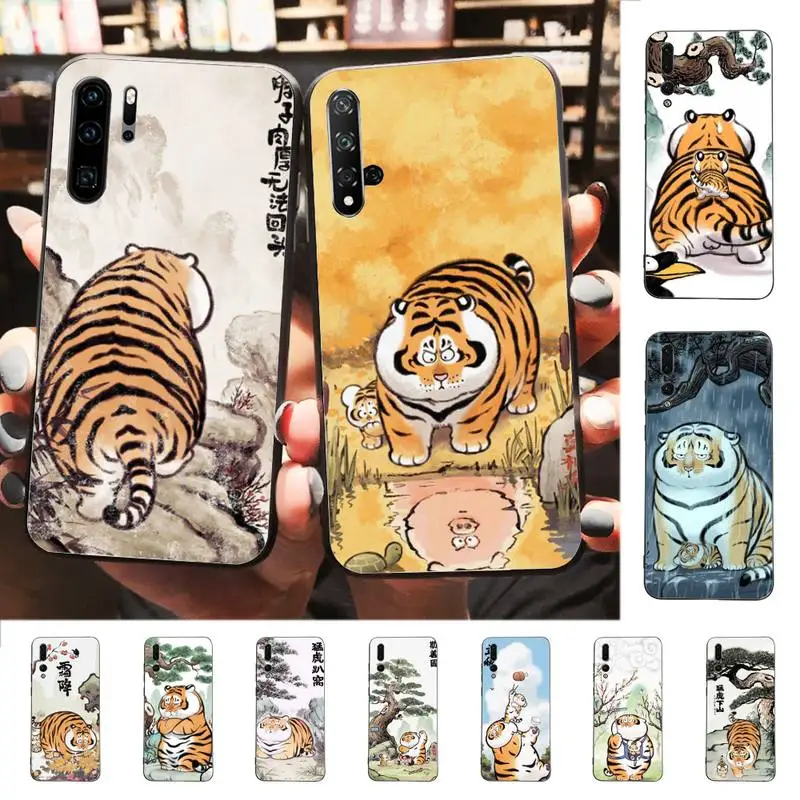 

Cartoon Fat Tiger Phone Case For Huawei P 8 9 10 20 30 40 50 Pro Lite Psmart Honor 10 lite 70 Mate 20lite